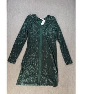 NWT Maurices Sequin Cardigan Long Line Open Front Emerald Green Size XS